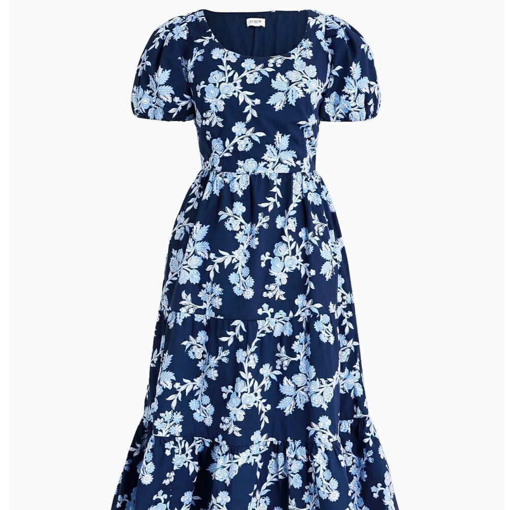NWT ❤️ J. Crew Tiered Poplin‎ Puff Sleeve MIDI Dress 👗 - Picture 2 of 7